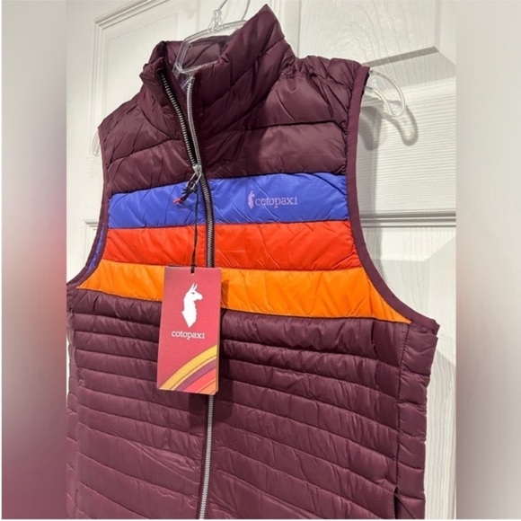 Cotopaxi Women’s 1X Fuego Down Insulated Puff Vest Wine Stripes Maroon NWT - Picture 2 of 12